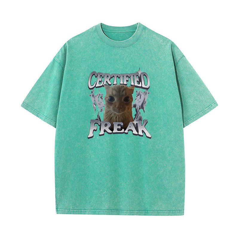 Được Chứng Nhận Freak Ngộ nghĩnh Mèo Meme Áo nam Nữ Rửa Vintage Kitty Graphic Tee Ngộ nghĩnh Thú Cưng Hài Hước Unisex 90 Y2k Quần Áo Cotton Áo Thun