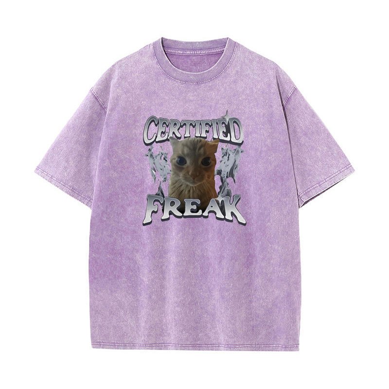 Được Chứng Nhận Freak Ngộ nghĩnh Mèo Meme Áo nam Nữ Rửa Vintage Kitty Graphic Tee Ngộ nghĩnh Thú Cưng Hài Hước Unisex 90 Y2k Quần Áo Cotton Áo Thun