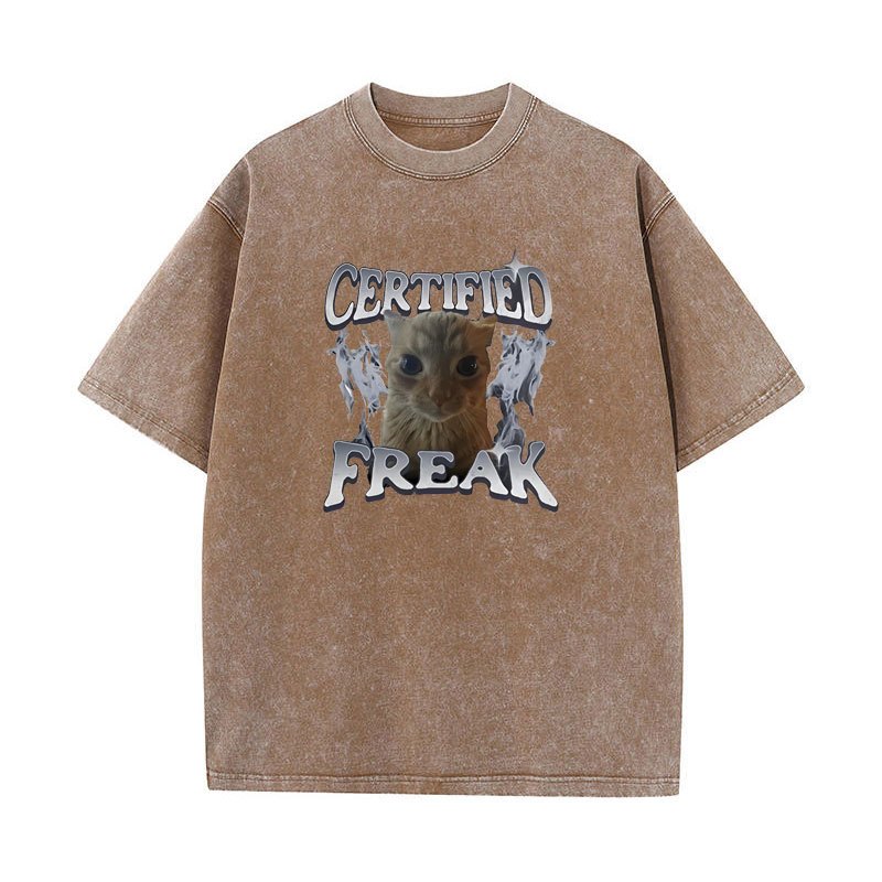 Được Chứng Nhận Freak Ngộ nghĩnh Mèo Meme Áo nam Nữ Rửa Vintage Kitty Graphic Tee Ngộ nghĩnh Thú Cưng Hài Hước Unisex 90 Y2k Quần Áo Cotton Áo Thun