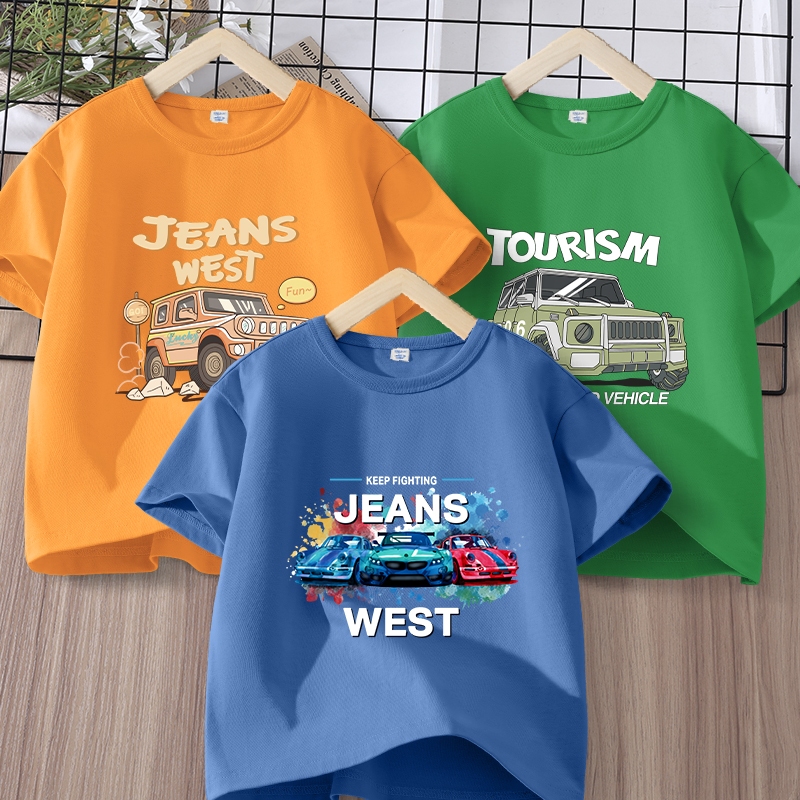 W.G.Q  Áo thun ngắn tay bé trai , vải 100% Cotton, mềm mại thoải mái, có in hình ô tô