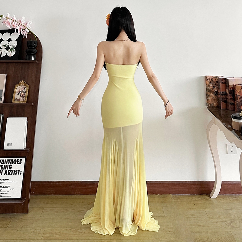 Cutenew Gợi Cảm Đầm Maxi Chắc Chắn Tắt Tay Skinny Quấn Mông Cá Tính Nhìn Mỏng Hơn Thời Trang Không Khí Phong Cách Nóng Mới