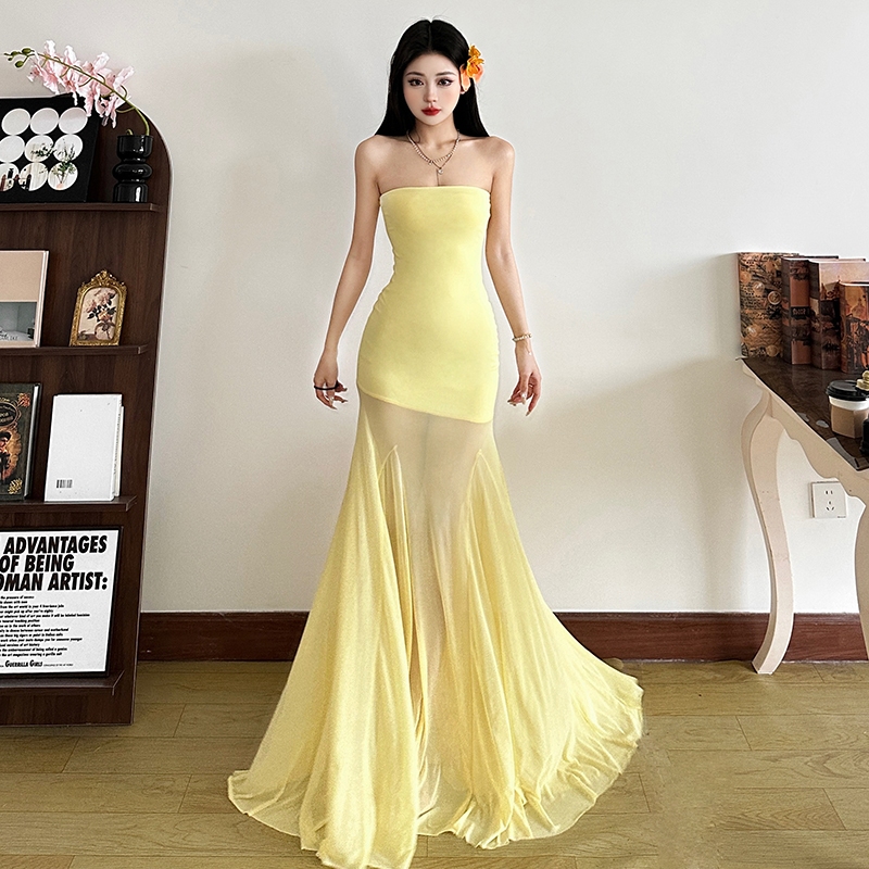 Cutenew Gợi Cảm Đầm Maxi Chắc Chắn Tắt Tay Skinny Quấn Mông Cá Tính Nhìn Mỏng Hơn Thời Trang Không Khí Phong Cách Nóng Mới