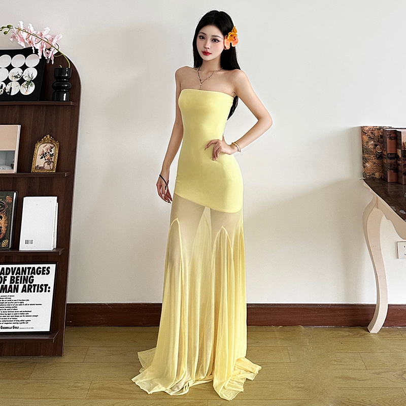 Cutenew Gợi Cảm Đầm Maxi Chắc Chắn Tắt Tay Skinny Quấn Mông Cá Tính Nhìn Mỏng Hơn Thời Trang Không Khí Phong Cách Nóng Mới