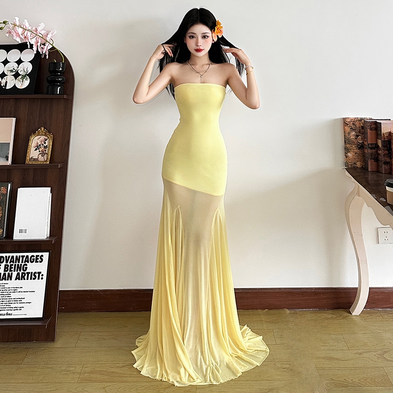 Cutenew Gợi Cảm Đầm Maxi Chắc Chắn Tắt Tay Skinny Quấn Mông Cá Tính Nhìn Mỏng Hơn Thời Trang Không Khí Phong Cách Nóng Mới