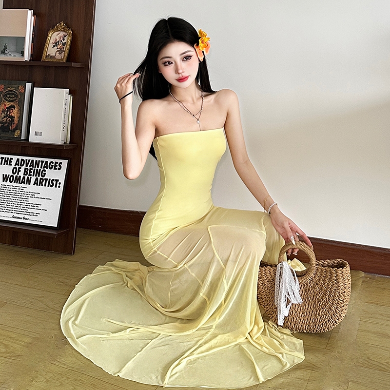 Cutenew Gợi Cảm Đầm Maxi Chắc Chắn Tắt Tay Skinny Quấn Mông Cá Tính Nhìn Mỏng Hơn Thời Trang Không Khí Phong Cách Nóng Mới