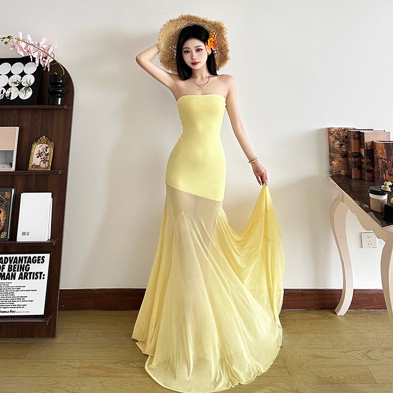 Cutenew Gợi Cảm Đầm Maxi Chắc Chắn Tắt Tay Skinny Quấn Mông Cá Tính Nhìn Mỏng Hơn Thời Trang Không Khí Phong Cách Nóng Mới