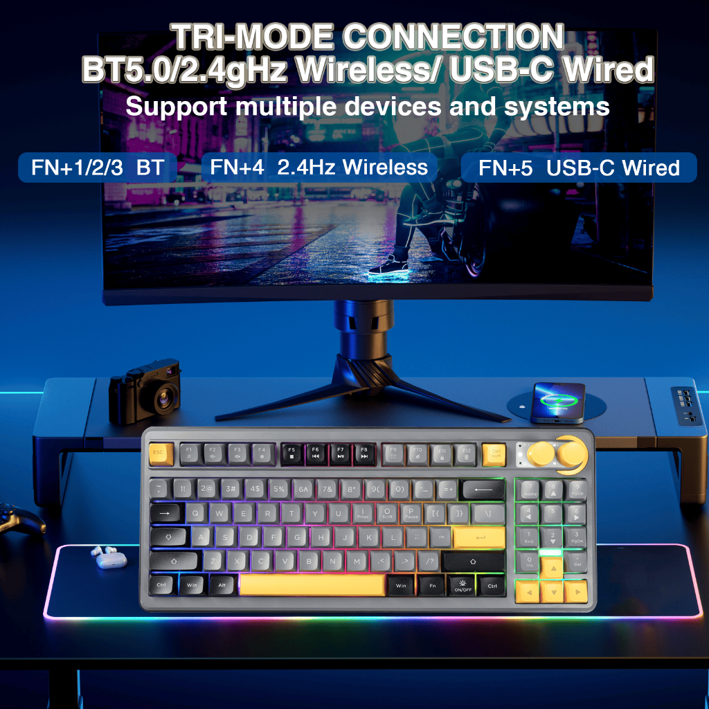 Bàn phím màng không dây SOLAKAKA SK90 90 phím RGB Tri-Mode Bluetooth5.0 / 2.4G / USB-C hỗ trợ có dây Văn phòng Chơi game | BigBuy360 - bigbuy360.vn