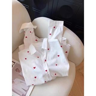 Áo sơ mi dài tay in họa tiết dáng rộng phong cách Hàn Quốc dành cho nữ