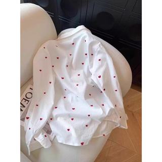 Áo sơ mi dài tay in họa tiết dáng rộng phong cách Hàn Quốc dành cho nữ