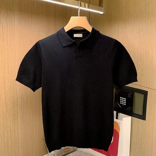 Công Sở Ý Slim-fit Nam Áo Sơ Mi polo Tay Ngắn Mùa Hè Thoáng Khí Dệt Kim Trắng Ve Áo Thun Nam