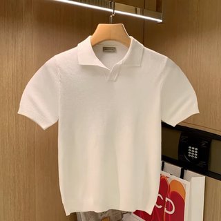 Công Sở Ý Slim-fit Nam Áo Sơ Mi polo Tay Ngắn Mùa Hè Thoáng Khí Dệt Kim Trắng Ve Áo Thun Nam