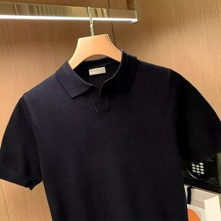 Công Sở Ý Slim-fit Nam Áo Sơ Mi polo Tay Ngắn Mùa Hè Thoáng Khí Dệt Kim Trắng Ve Áo Thun Nam