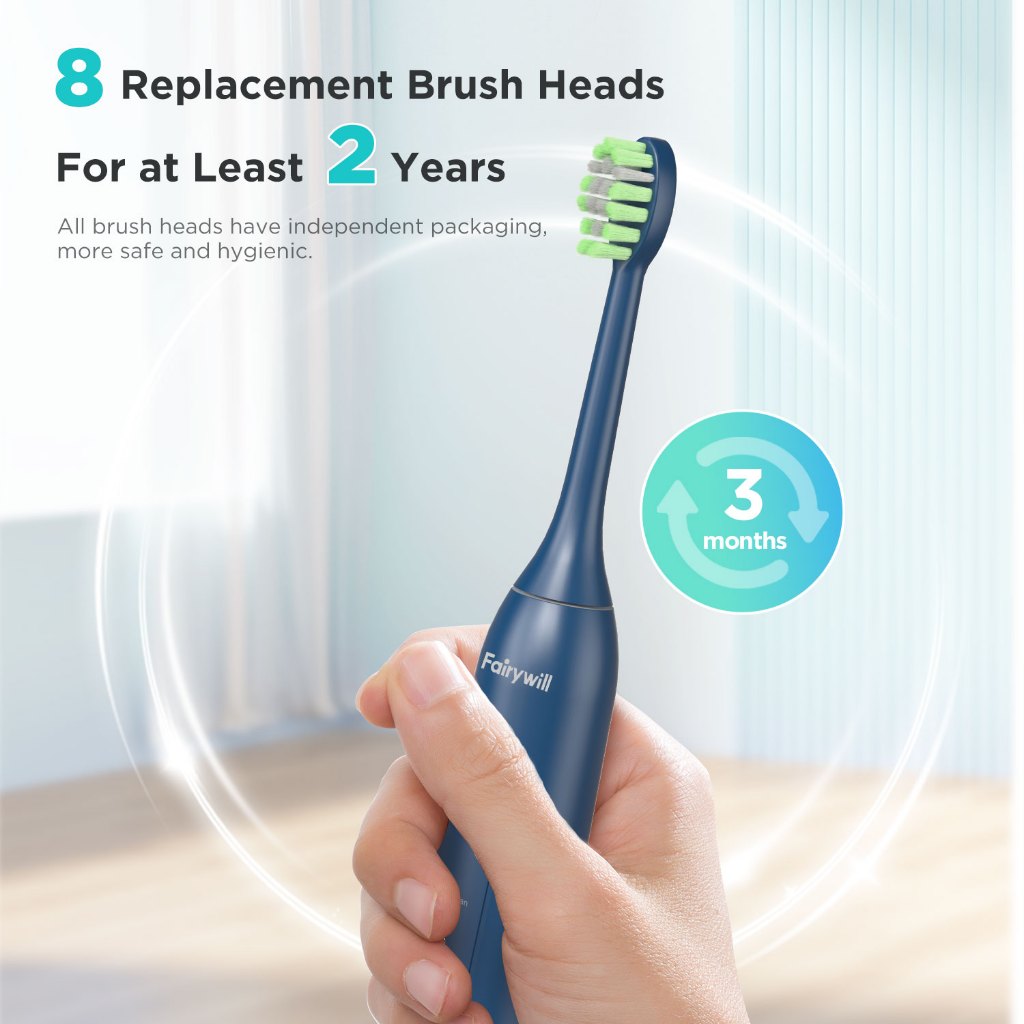 Ảnh Bàn chải đánh răng điện siêu âm Fairywill, rung 42000HZ / phút 8 đầu sạc cho người lớn, sạc đầy 4h cho 100 ngày 3