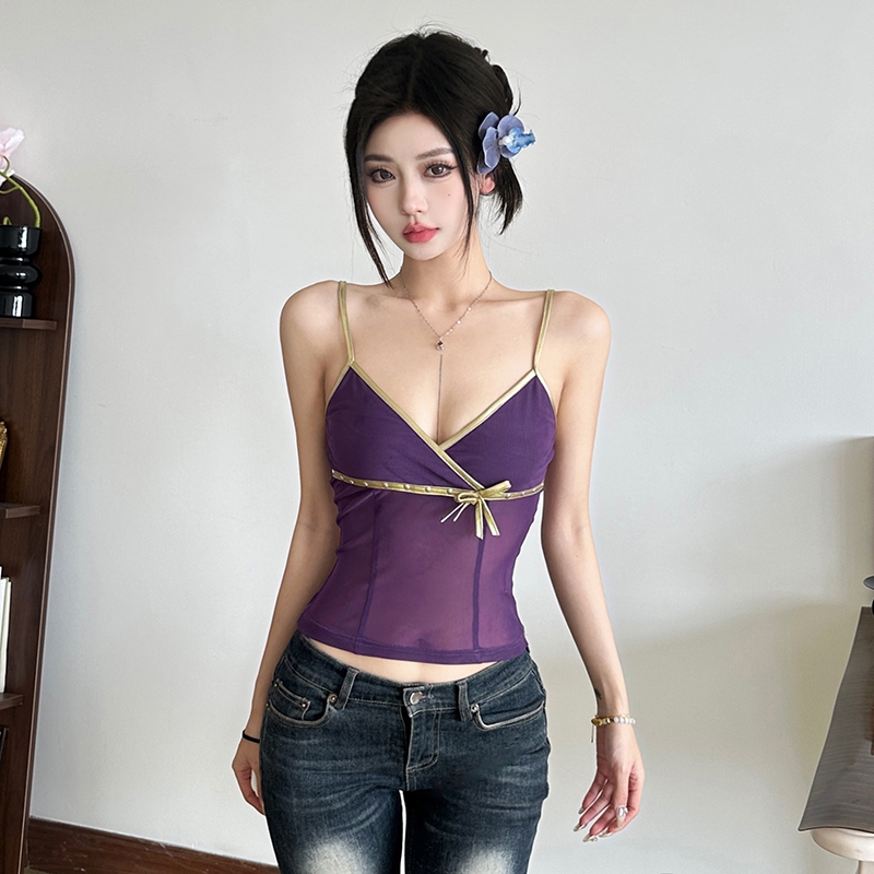 Cutenew Áo Vest Gợi Cảm Không Lưng Sling Cổ Chữ V Tắt Tay Skinny Nóng Gà Con Nhìn Mỏng Hơn Cá Tính Niche Thời Trang Không Khí Phong Cách Nóng Mới