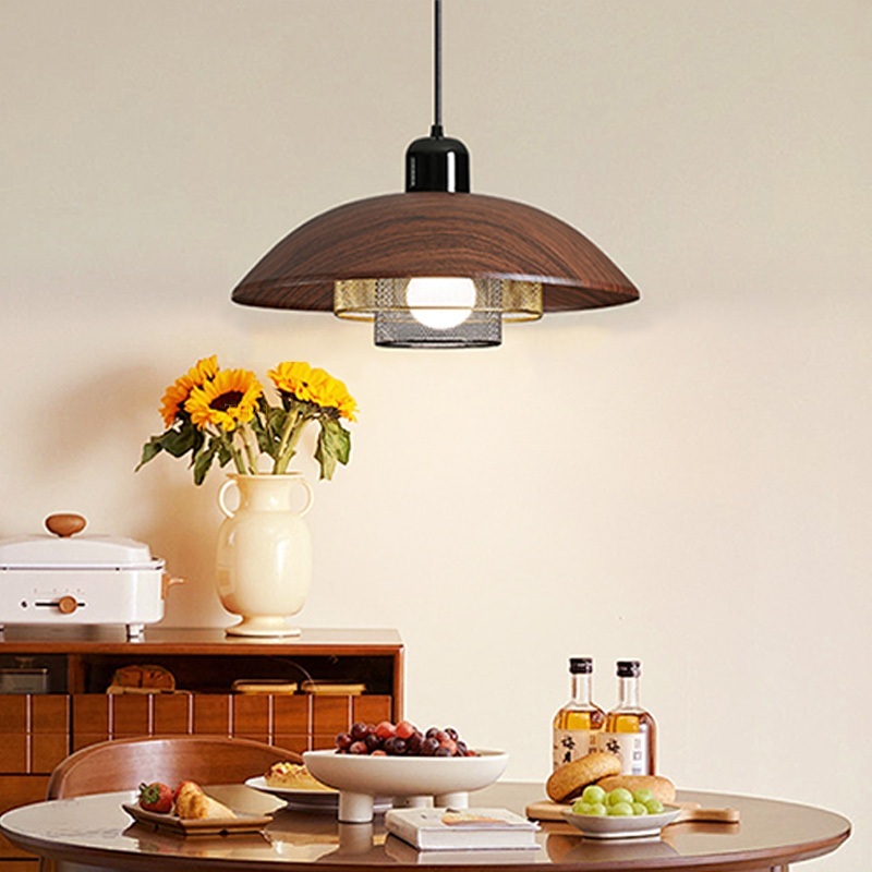 Đèn chùm Bauhaus hậu hiện đại, Đèn treo trang trí bàn ăn màu quả óc chó bằng sắt cổ điển, Đèn treo trang trí phòng ngủ trên đảo nhà bếp