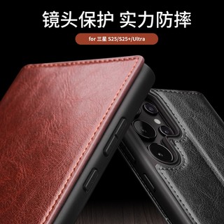 Sang Trọng Tự Nhiên Da Bò Da Thật Chính Hãng Da Ốp Lưng Điện Thoại Samsung S25 S24 S23 S22 Ultra Plus Kinh Doanh Lật Ví Khe Cắm Thẻ Bao