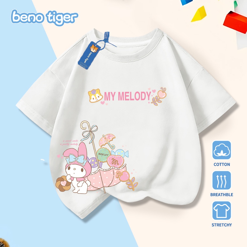 Áo thun bé trai BenoTiger áo phông cộc tay cho bé in hình My Melody chất thun cotton mềm mịn thấm hút mồ hôi