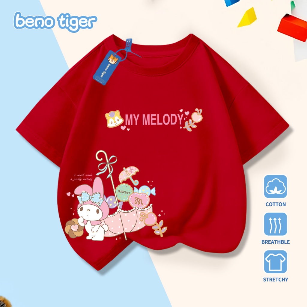 Áo thun bé trai BenoTiger áo phông cộc tay cho bé in hình My Melody chất thun cotton mềm mịn thấm hút mồ hôi