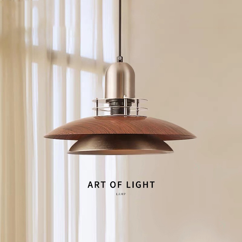 Đèn chùm Bauhaus hậu hiện đại, Đèn treo trang trí bàn ăn màu quả óc chó bằng sắt cổ điển, Đèn treo trang trí phòng ngủ trên đảo nhà bếp