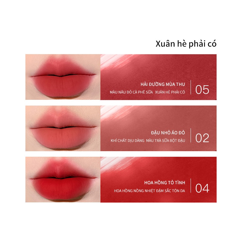 [KOL] Son Kem Lì Mooekiss Matte Velvet Lip Cream, Lâu Trôi, Không Dính Cốc, Mịn Nhẹ, 6 Màu Trẻ Trung 3g
