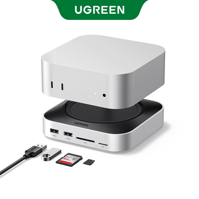 UGREEN 10Gbps 4K @ 240Hz 2xUSB-C sang DP 1xUSB-C 3.2 Gen2 10Gbps 4xUSB-A 3.2 10Gbps HUB 1xSD & TF 1xM.2 Nvme 1x3.5MM HUB đa chức năng Thích hợp cho Mac mini M4 / M4 Pro