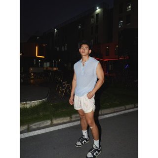 Mỹ Rỗng Không Tay POLO Áo Sơ Mi Nam Mùa Hè Rời Retro Đường Phố Không Tay Lưới Đan Áo Vest Nam