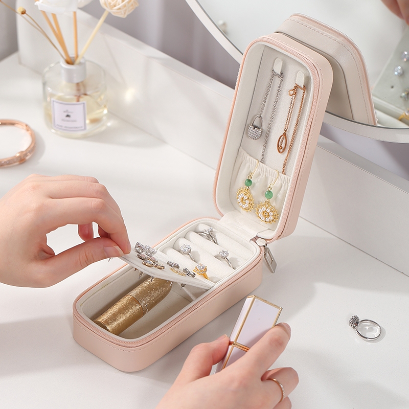 Casegrace Hộp Trang Sức Phụ Kiện Bảo Quản Có Dây Kéo, Ngăn Nhẫn, Vòng Cổ