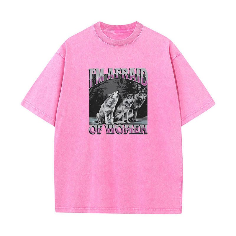 Ngộ nghĩnh Tôi Sợ Nữ Sói Meme Áo Nam Rửa Vintage Gothic Áo Thun Nữ Tay Ngắn Unisex Nguyên Chất Cotton Áo Quần Áo Áo Áo Thun