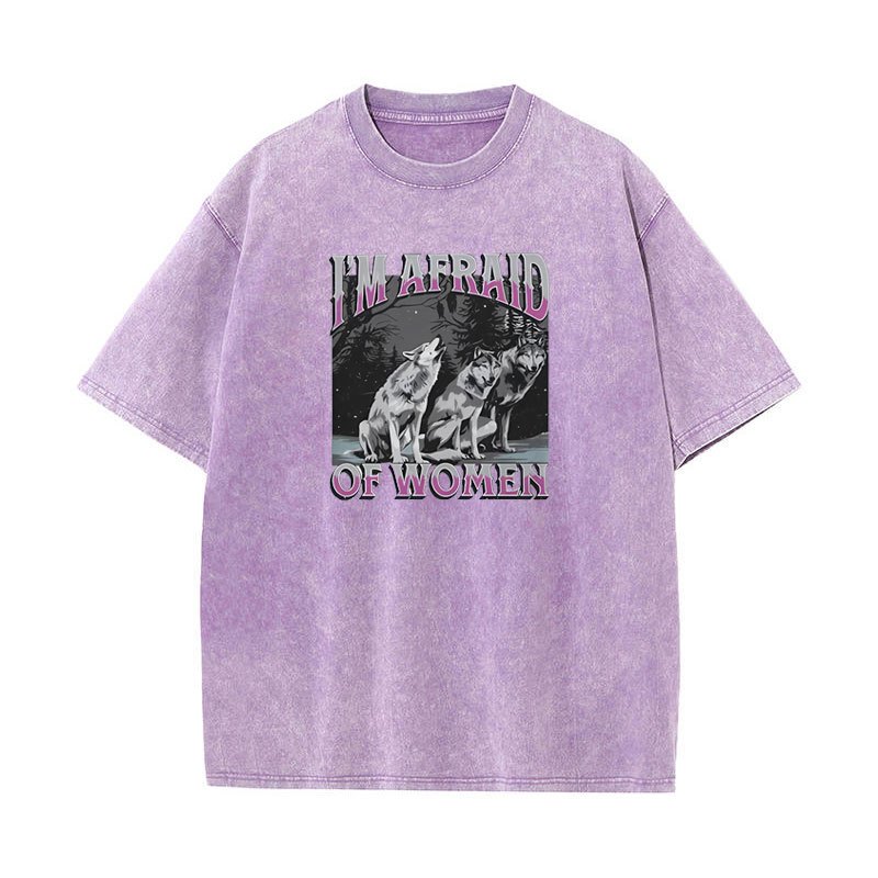 Ngộ nghĩnh Tôi Sợ Nữ Sói Meme Áo Nam Rửa Vintage Gothic Áo Thun Nữ Tay Ngắn Unisex Nguyên Chất Cotton Áo Quần Áo Áo Áo Thun