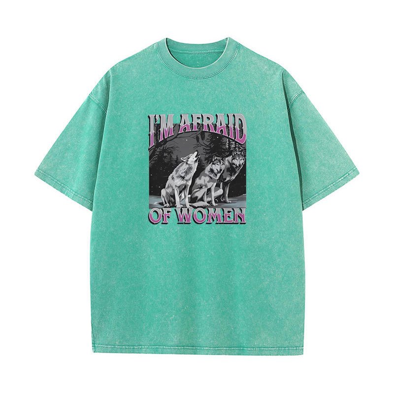 Ngộ nghĩnh Tôi Sợ Nữ Sói Meme Áo Nam Rửa Vintage Gothic Áo Thun Nữ Tay Ngắn Unisex Nguyên Chất Cotton Áo Quần Áo Áo Áo Thun