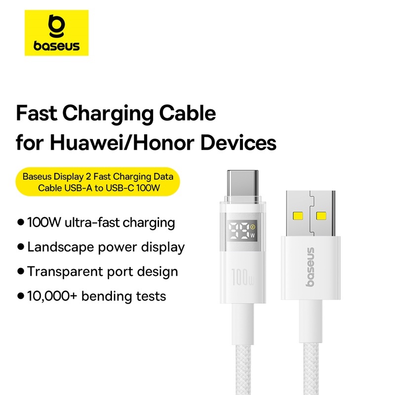 Baseus Display 2 Cáp dữ liệu sạc nhanh USB-A sang USB-C 100W 1m / 2m