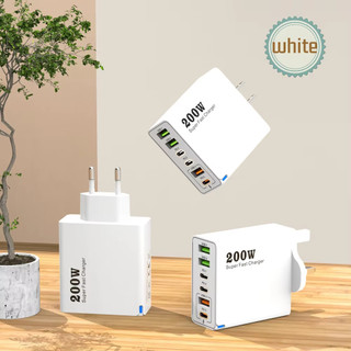 Usb C Nhanh 200W 6 Cổng Sạc Nhanh PD Sạc Nguồn EU-Plug Adapter Tương Thích Cho iPhone 16 15 Galaxy S25 S23 Xiaomi
