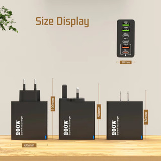 Usb C Nhanh 200W 6 Cổng Sạc Nhanh PD Sạc Nguồn EU-Plug Adapter Tương Thích Cho iPhone 16 15 Galaxy S25 S23 Xiaomi