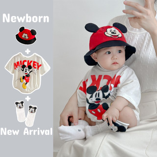 Bé Trai Sơ Sinh Áo Liền Quần Hoạt Hình Tay Ngắn Jumpsuit Quần Áo Trẻ Em Mickey Dễ Thương (0-24 Tháng)