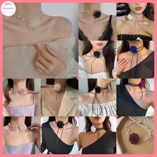 Sthb mori lãng mạn ngọc trai choker camellia vòng cổ mùa hè đen trắng chuỗi xương đòn với vải hoa ngọc trai cho nữ trang sức vn