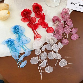 Bông tai hoa tua dài dành cho nữ khuyên tai mùa hè bên bờ biển thông thường phong cách kỳ nghỉ mùa hè