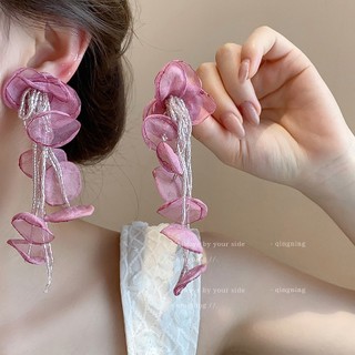 Bông tai hoa tua dài dành cho nữ khuyên tai mùa hè bên bờ biển thông thường phong cách kỳ nghỉ mùa hè