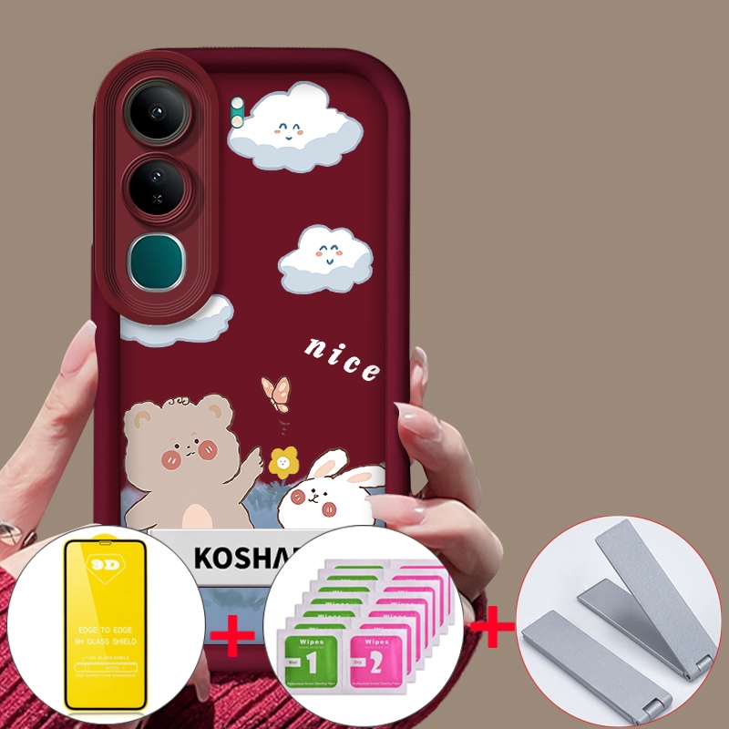 Với Vỏ Phim Mềm 9D Cho VIVO v40 lite VIVO Y19S 4g VIVO y29s y04 Y29 4g Vỏ Điện Thoại Vỏ Mềm Chống Sốc Thiết Kế Mới Thẩm Mỹ Gấu Hoạt Hình Thỏ Có Giá Đỡ JMCBXX01
