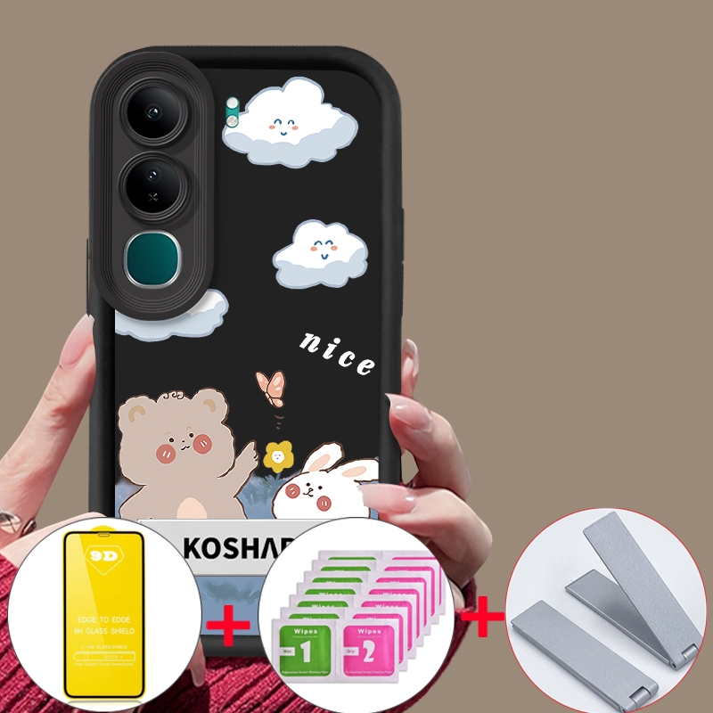 Với Vỏ Phim Mềm 9D Cho VIVO v40 lite VIVO Y19S 4g VIVO y29s y04 Y29 4g Vỏ Điện Thoại Vỏ Mềm Chống Sốc Thiết Kế Mới Thẩm Mỹ Gấu Hoạt Hình Thỏ Có Giá Đỡ JMCBXX01