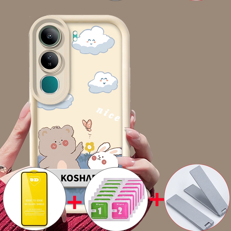 Với Vỏ Phim Mềm 9D Cho VIVO v40 lite VIVO Y19S 4g VIVO y29s y04 Y29 4g Vỏ Điện Thoại Vỏ Mềm Chống Sốc Thiết Kế Mới Thẩm Mỹ Gấu Hoạt Hình Thỏ Có Giá Đỡ JMCBXX01