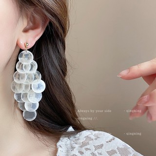 Bông tai tua rua vỏ tròn dành cho nữ thời trang phóng đại bên bờ biển phong cách kỳ nghỉ bông tai dài