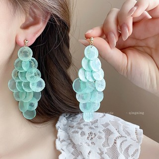 Bông tai tua rua vỏ tròn dành cho nữ thời trang phóng đại bên bờ biển phong cách kỳ nghỉ bông tai dài