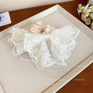 Vòng tròn tóc ruột già ren trắng phong cách mùa xuân mới dành cho nữ Phụ kiện tóc cổ điển cao cấp Hàn Quốc dành cho nữ