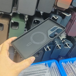Dành Cho Samsung Galaxy S25 Ultra Carbon Aramid Fiber Từ Tính Sạc Không Dây Cho Galaxy S25 Ultra Edge TPU Ốp Lưng