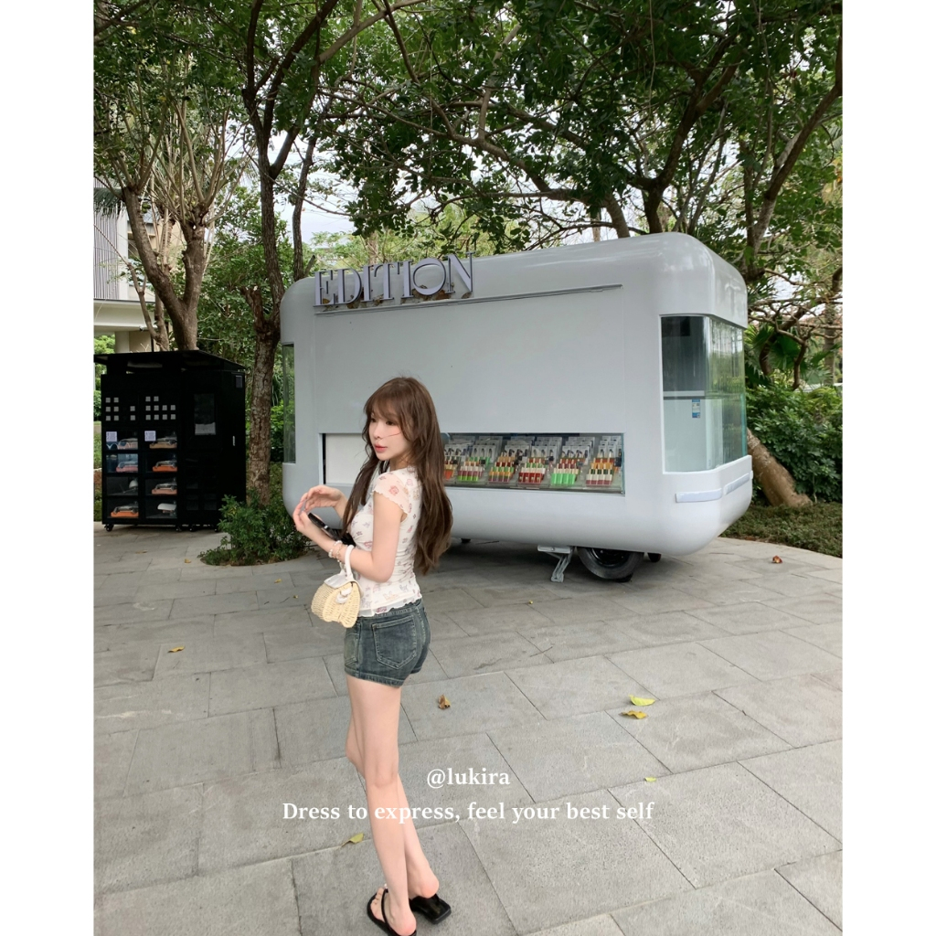 【BANKO】Phiên bản Hàn Quốc mùa hè dành cho nữ cổ chữ V mỏng vừa vặn in hình hoạt hình ngắn tay T-