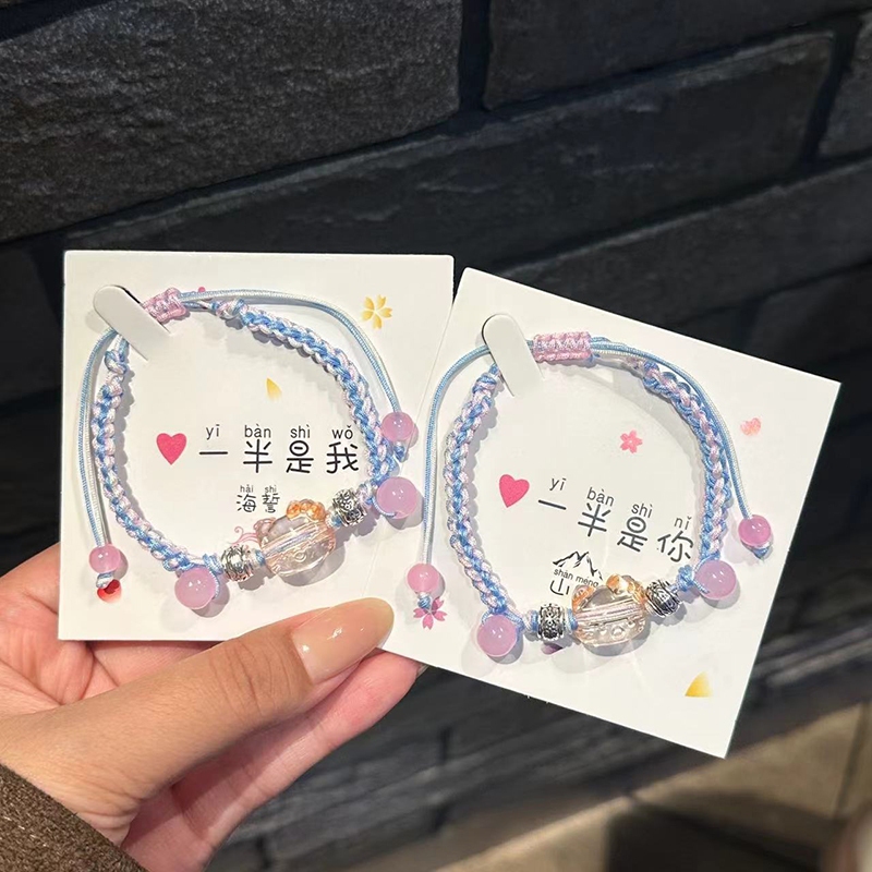 Hellokitty dệt tay màu xanh hồng vòng tay thích hợp sinh viên dễ thương quà tặng bạn gái hello kitty phụ kiện