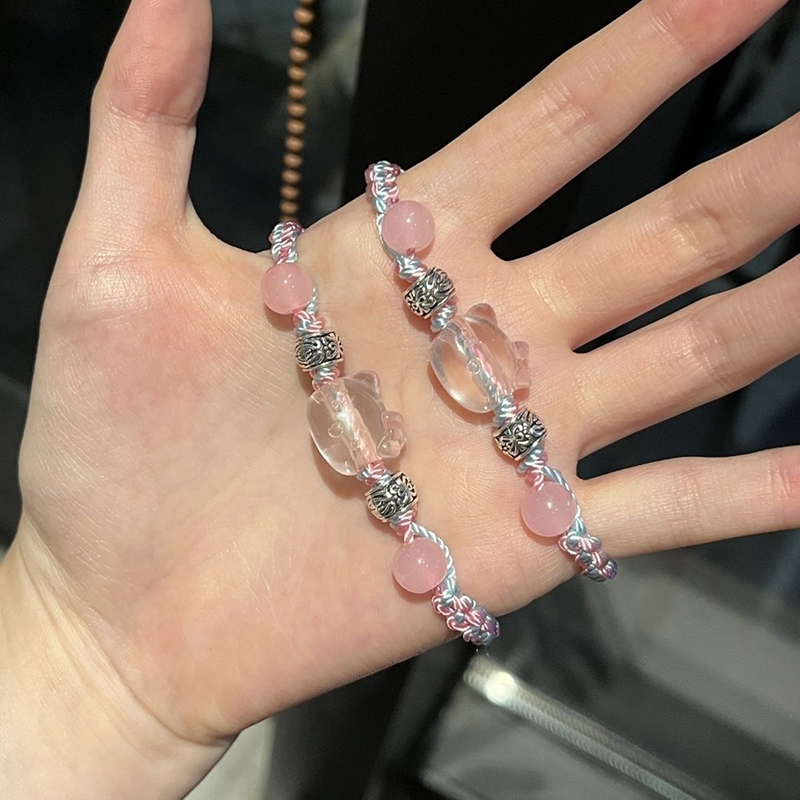 Hellokitty dệt tay màu xanh hồng vòng tay thích hợp sinh viên dễ thương quà tặng bạn gái hello kitty phụ kiện