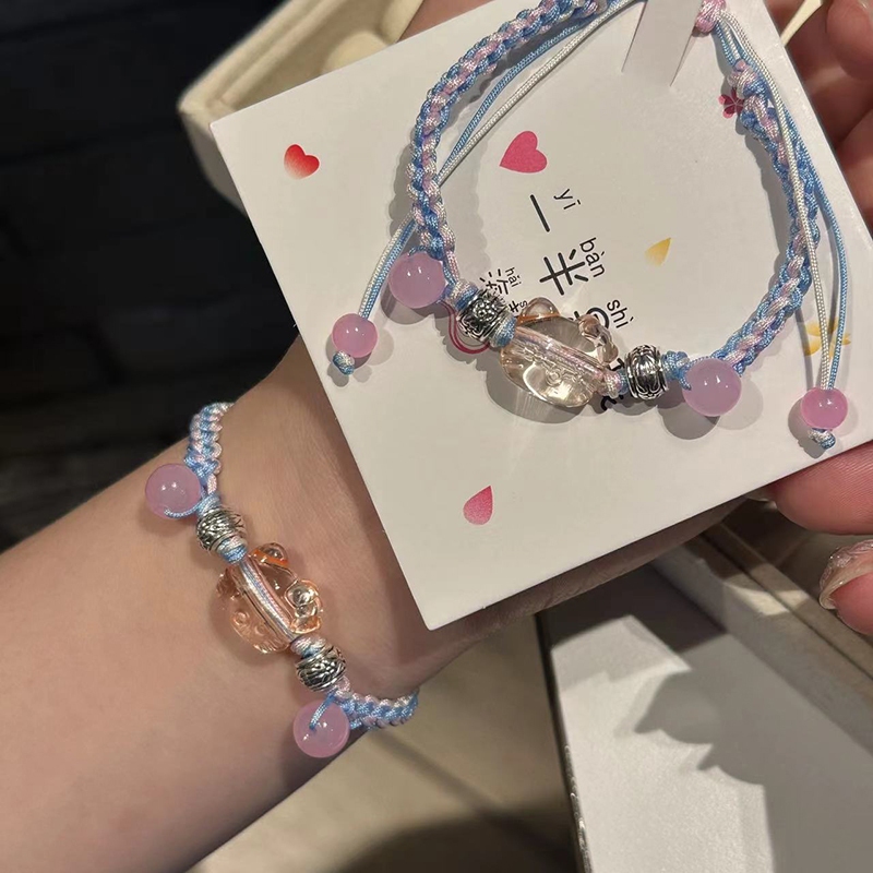 Hellokitty dệt tay màu xanh hồng vòng tay thích hợp sinh viên dễ thương quà tặng bạn gái hello kitty phụ kiện