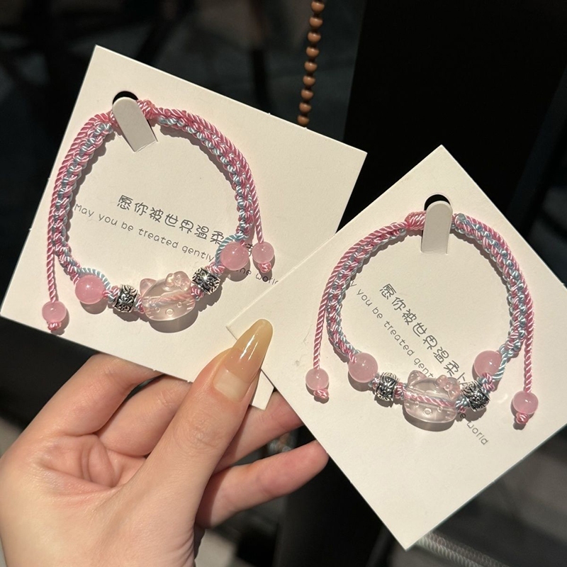 Hellokitty dệt tay màu xanh hồng vòng tay thích hợp sinh viên dễ thương quà tặng bạn gái hello kitty phụ kiện