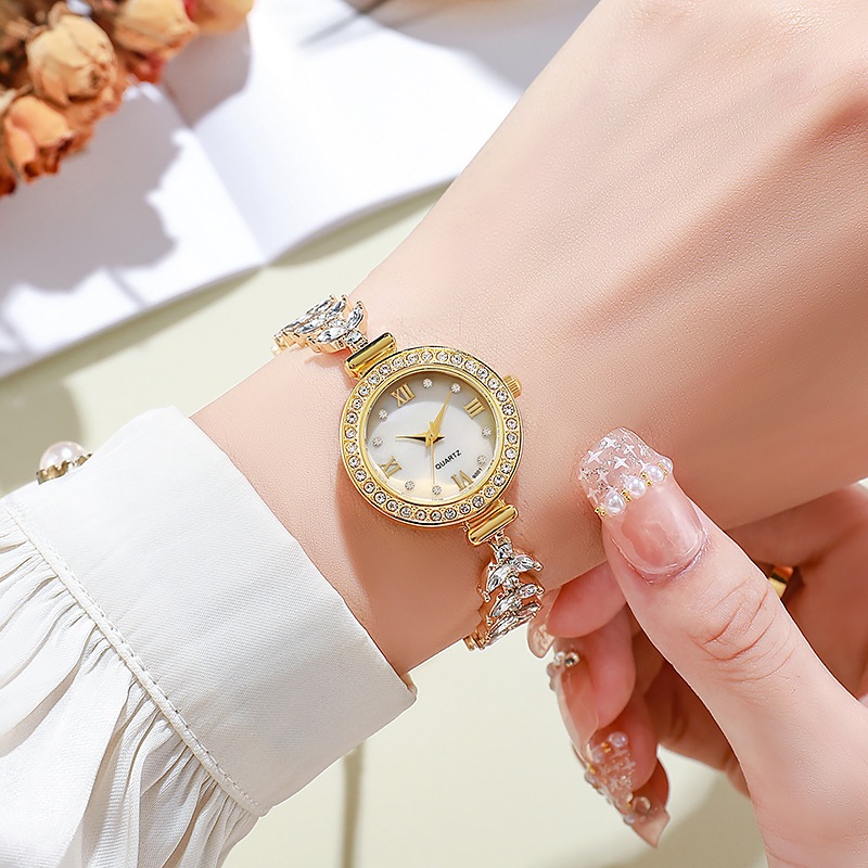 1 Chiếc Đồng Hồ Thạch Anh Nữ Mặt La Mã Mặt Số Kim Cương Tinh Tế Hình Nàng Tiên Cá Vòng Tay Vòng Tay Vàng Tinh Tế Quà Tặng Đồng Hồ